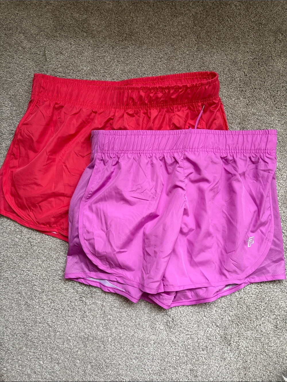 Two Active Women's Running Shorts - one Pink & one Red Lightweight Shorts